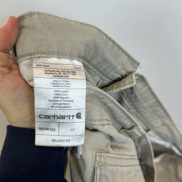 🛑 Carhartt Size 42 100240 - Tacoma Ripstop Short - 10 Inch Beige Relaxed Fit - Picture 9 of 9